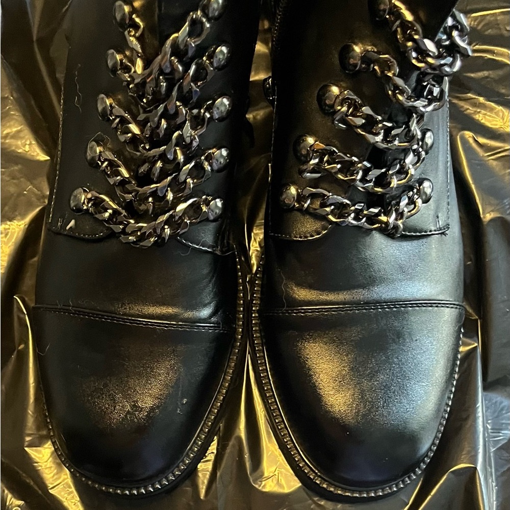 Sleek Black Chain-Embellished Combat Boots